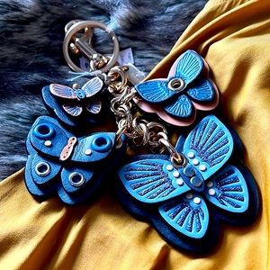 SOLD COACH Butterfly Cluster Bag Charm - Denim Multi / Gold